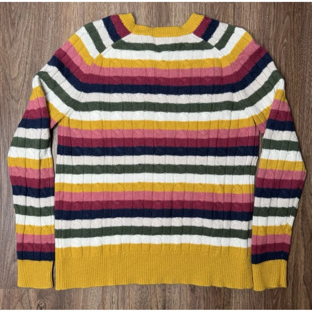 1901 100% Cashmere Cable Knit Striped Multi Color Crew Neck Sweater L Cozy‎